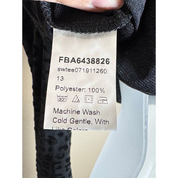 Y2K 90s Sheer Long Sleeve Velvet Burnout Stretch Womens Top Leopard Black medium - Picture 3 of 5